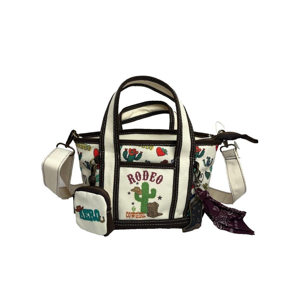 Aeropostale Rodeo Cowgirl Western Canvas Tote Bag Cactus Print Boot Charm Viral - Picture 12 of 14